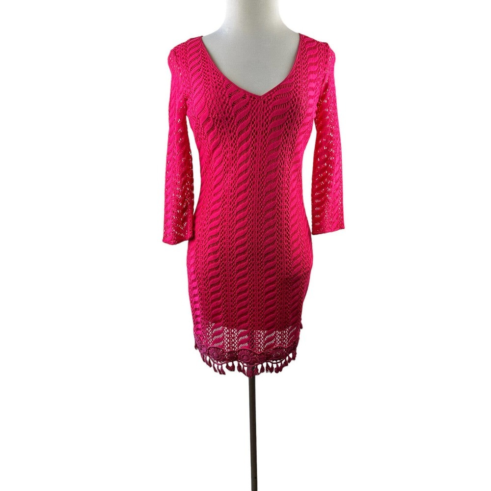 Lilly Pulitzer Seminole Knit Lace Tunic Dress in Pomegranate Hot Pink Medium - Picture 12 of 12